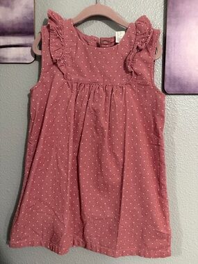H&M Ruffled Corduroy Dress Girls Polka Dot Print Soft Cotton 4T dusty rose pink